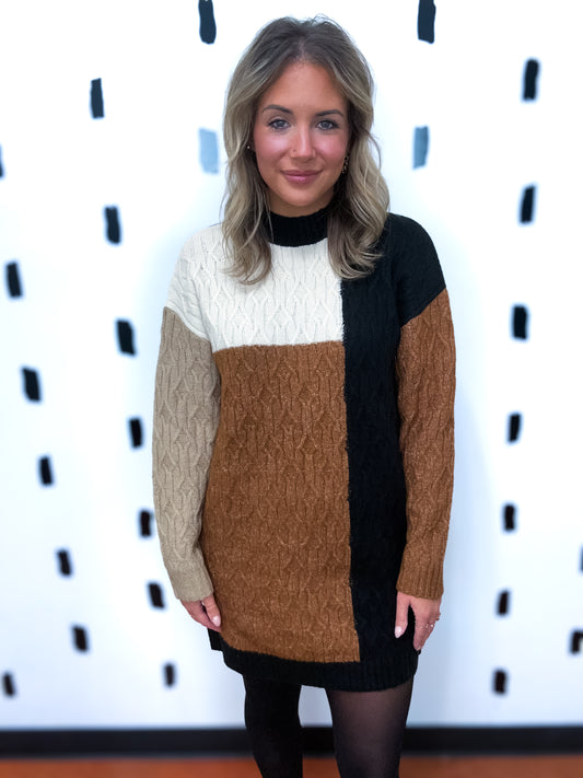 Black Colorblock Sweater Dress