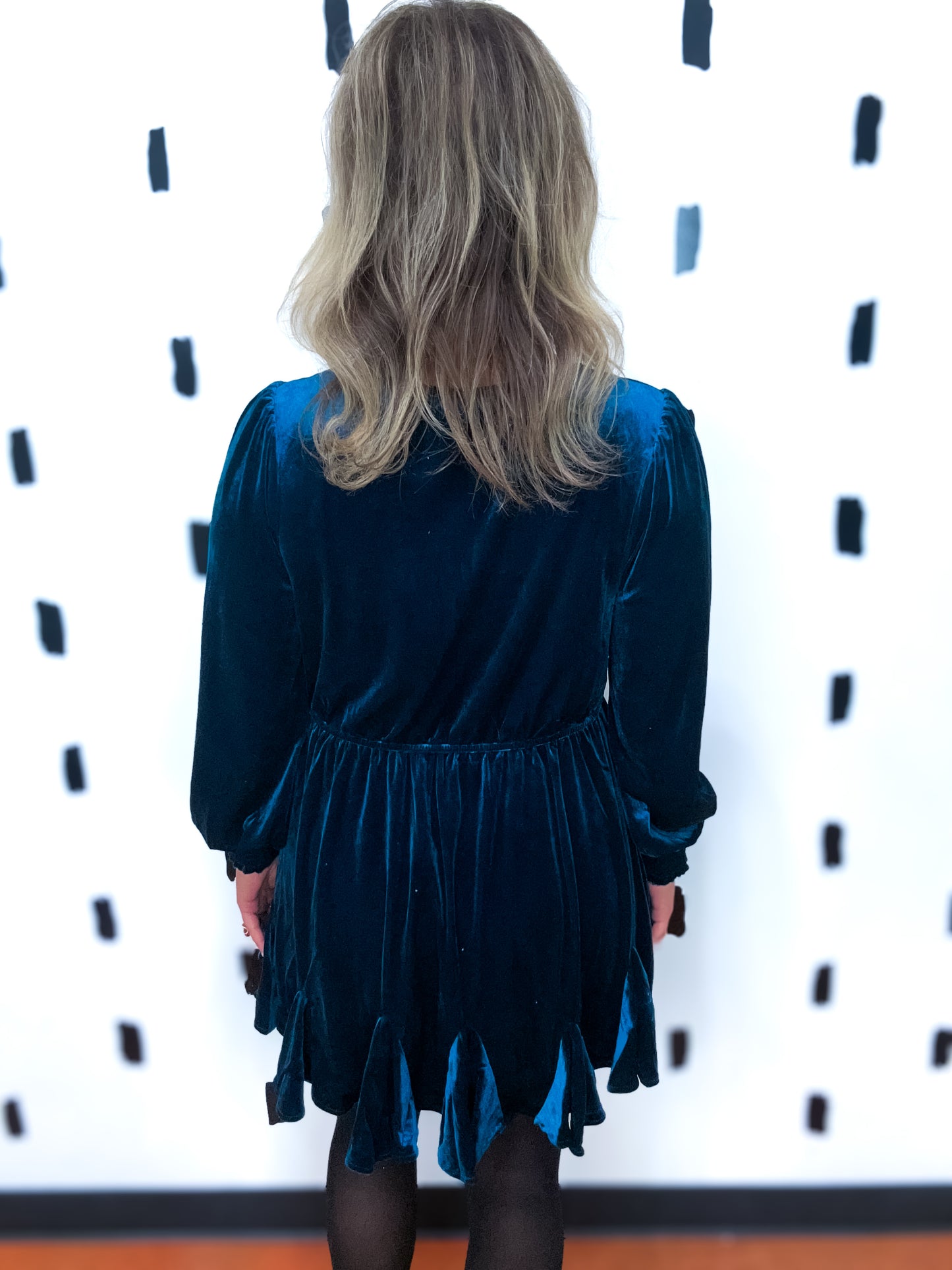 Dark Teal Velvet Split Collar Dress