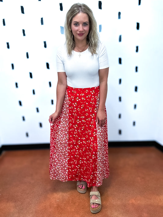Red Floral Maxi Skirt
