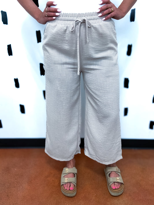 Sand/Beige Woven Cropped Pants
