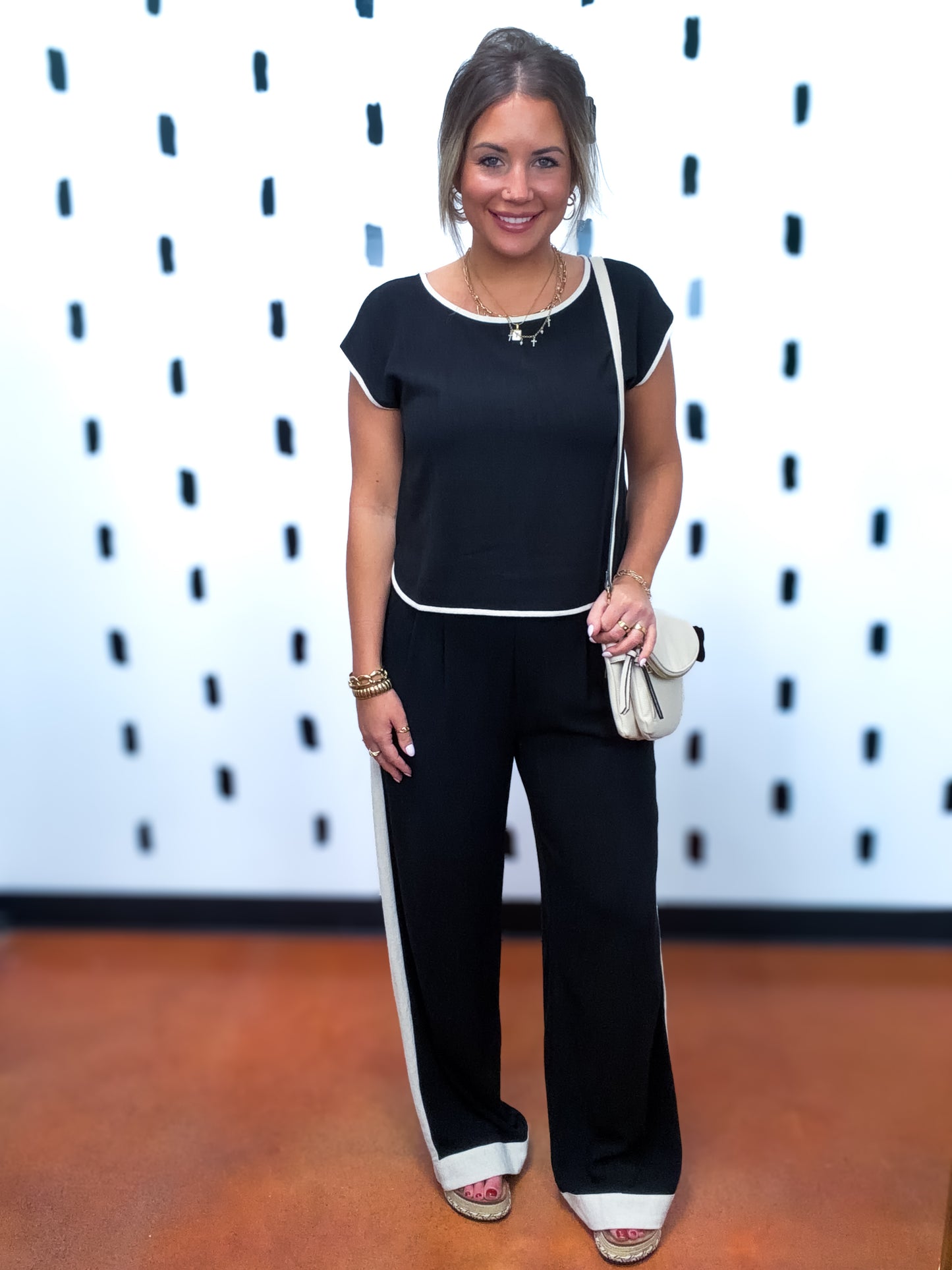 Black Short Sleeve Button Back Blouse