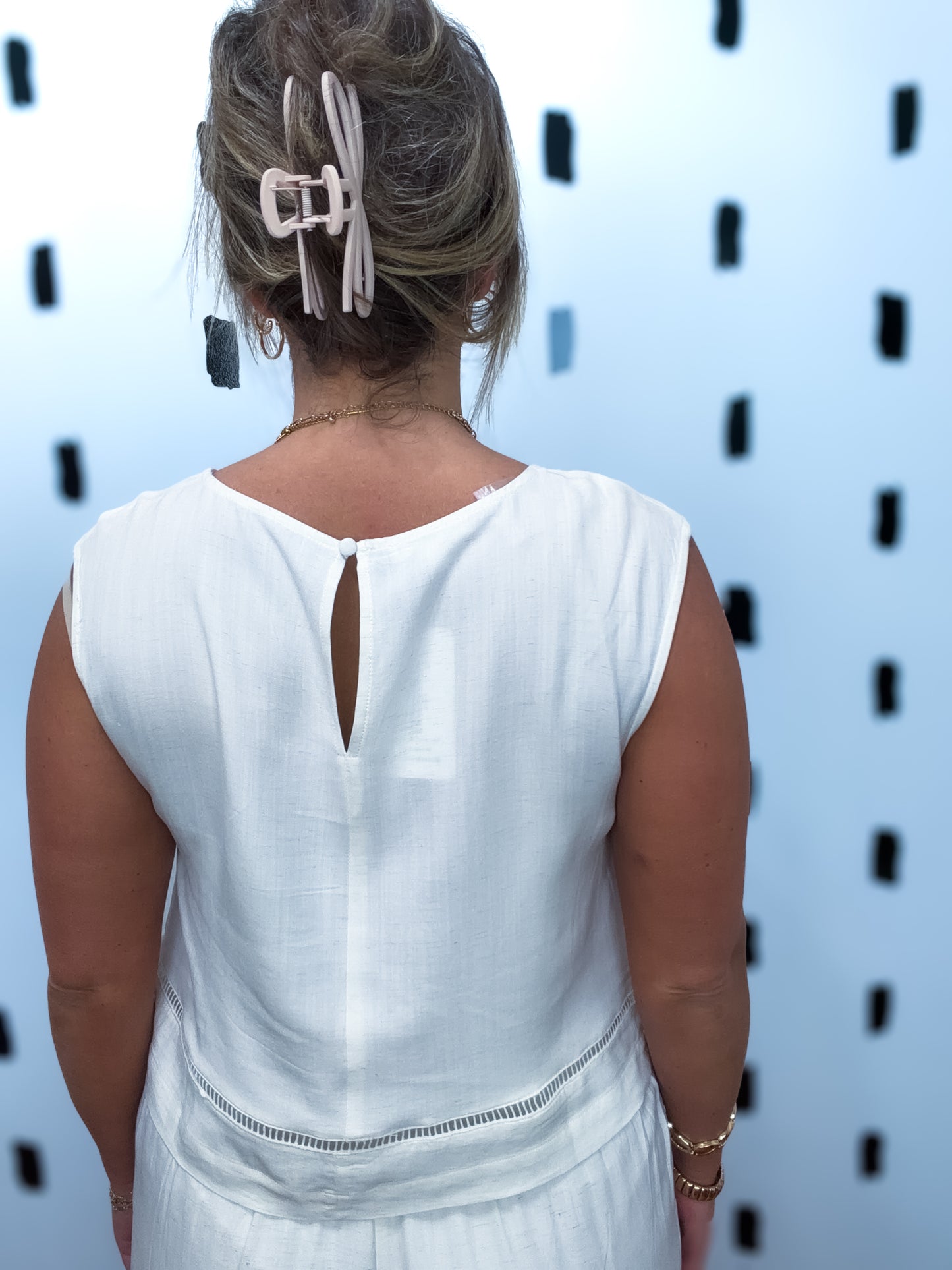 Natural Ladder Lace Trim Top