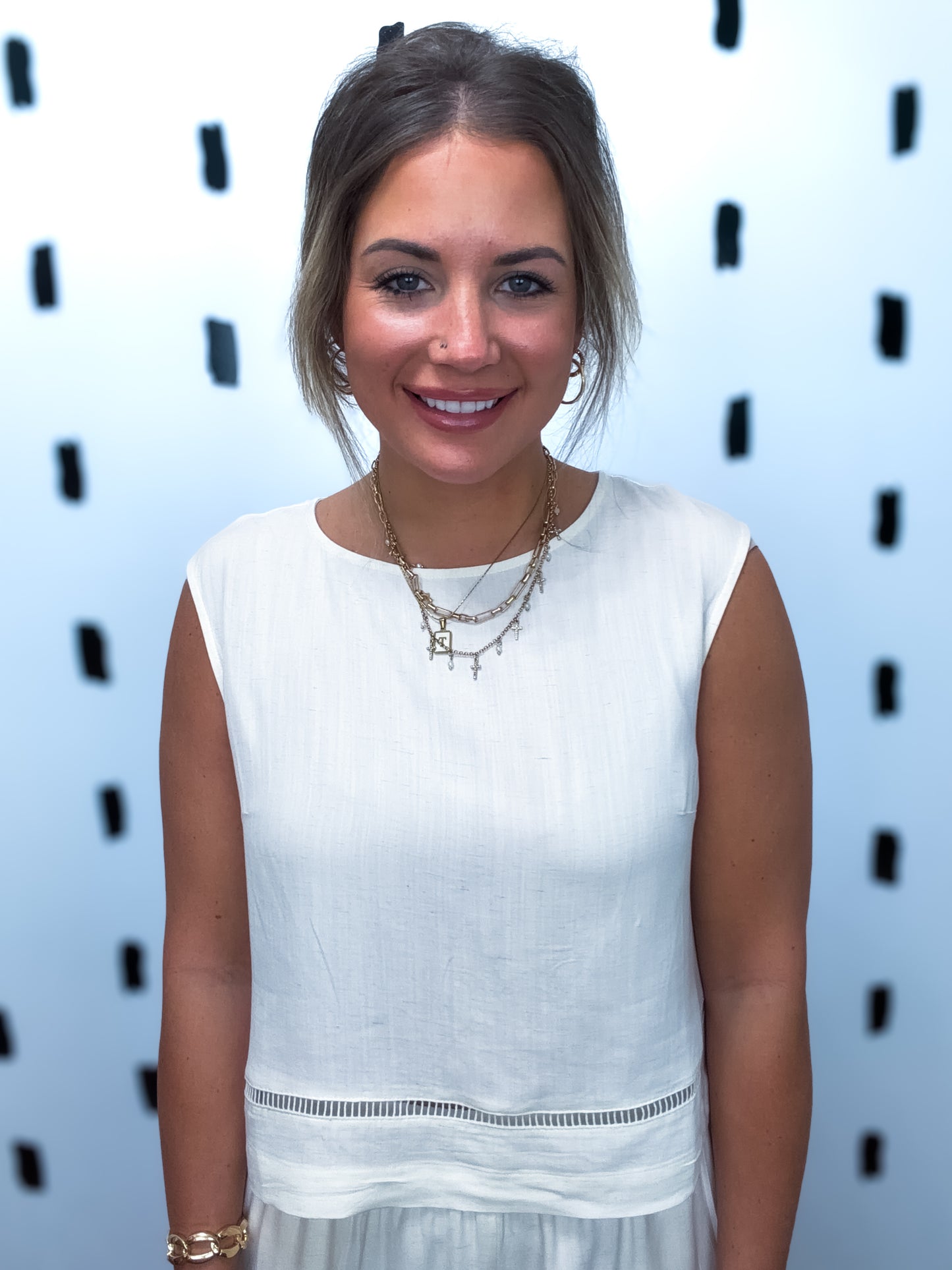 Natural Ladder Lace Trim Top