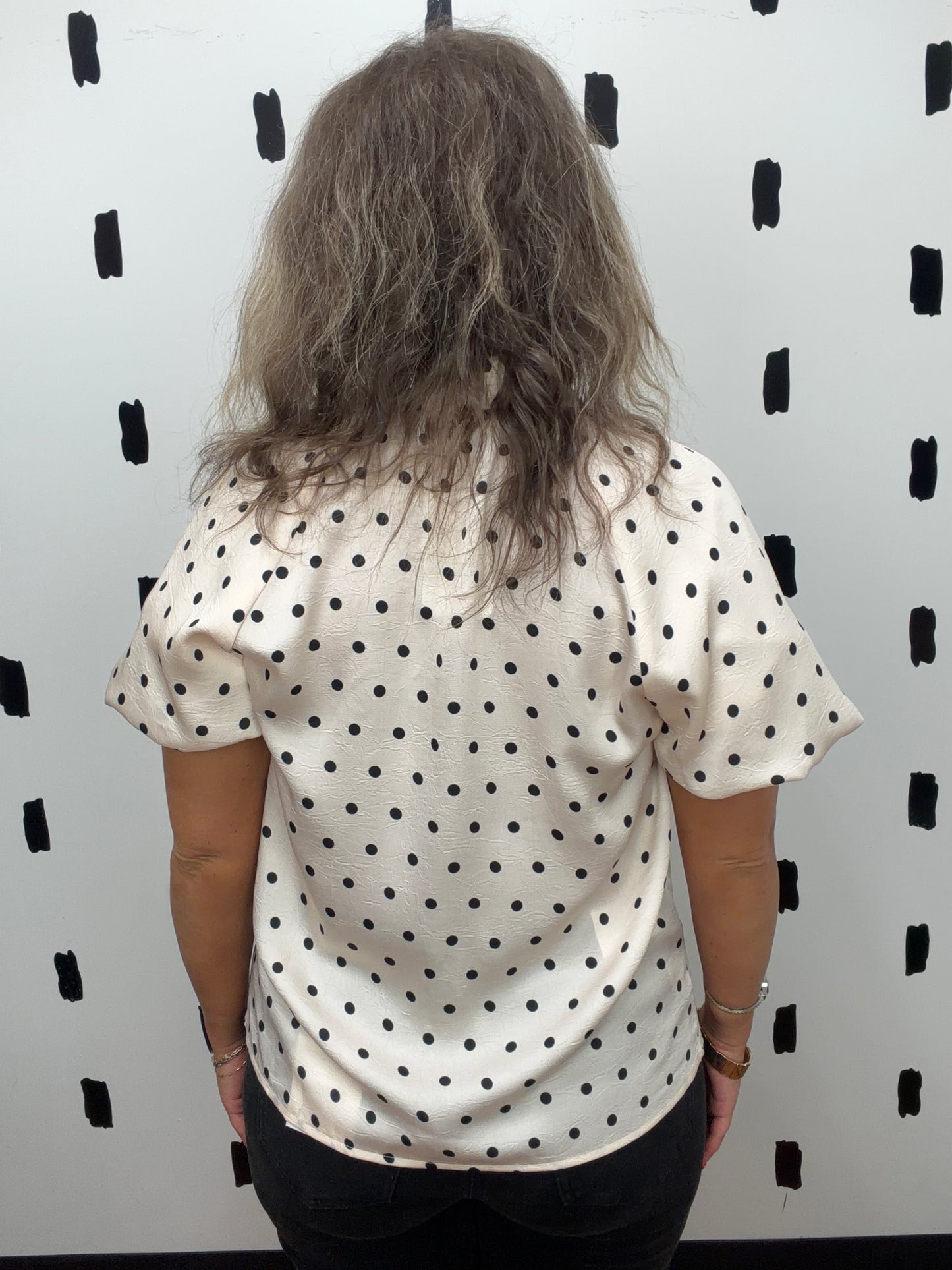 Cream Polka Dot Bubble Sleeve Blouse