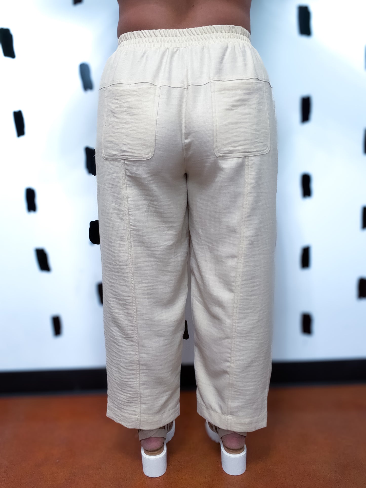 Ivory Elastic Waist Front Tie Pants