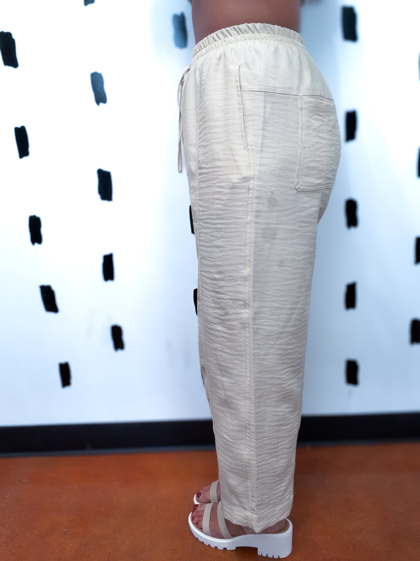 Ivory Elastic Waist Front Tie Pants
