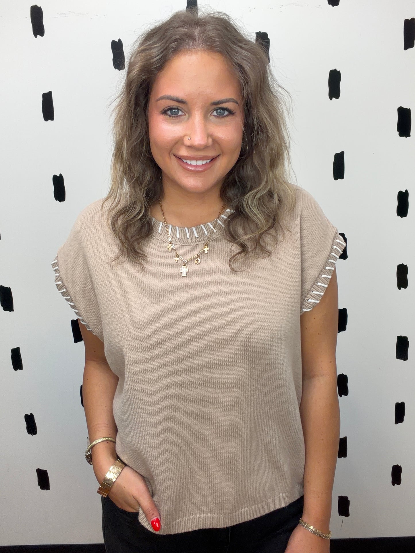 Lt Mocha Stitch Detail Sweater