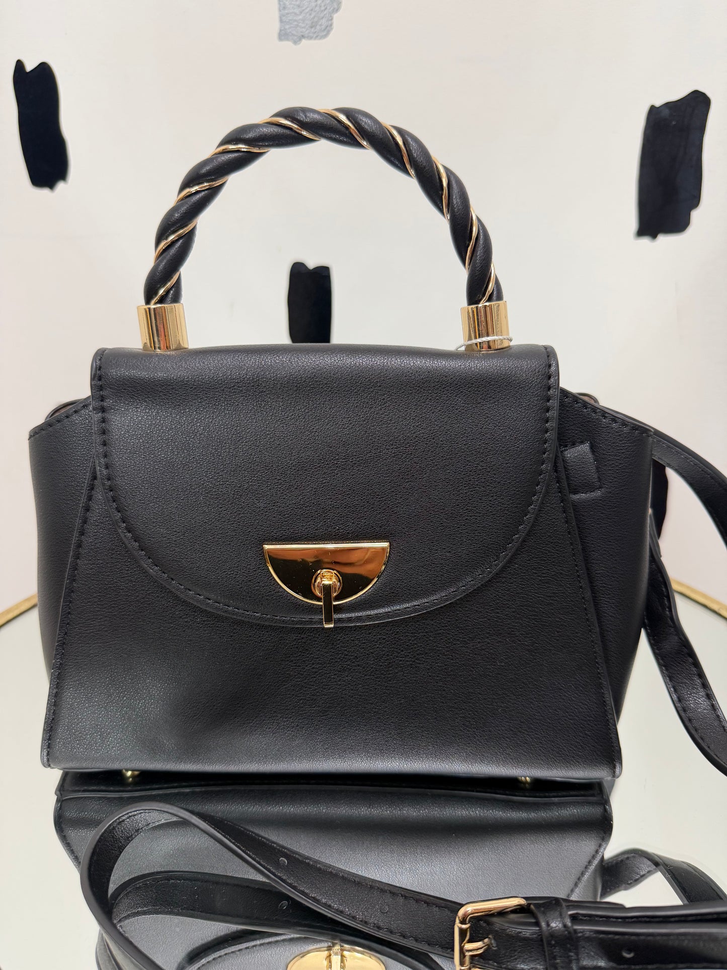 Black Twist Lock Small Braided Handle Bag