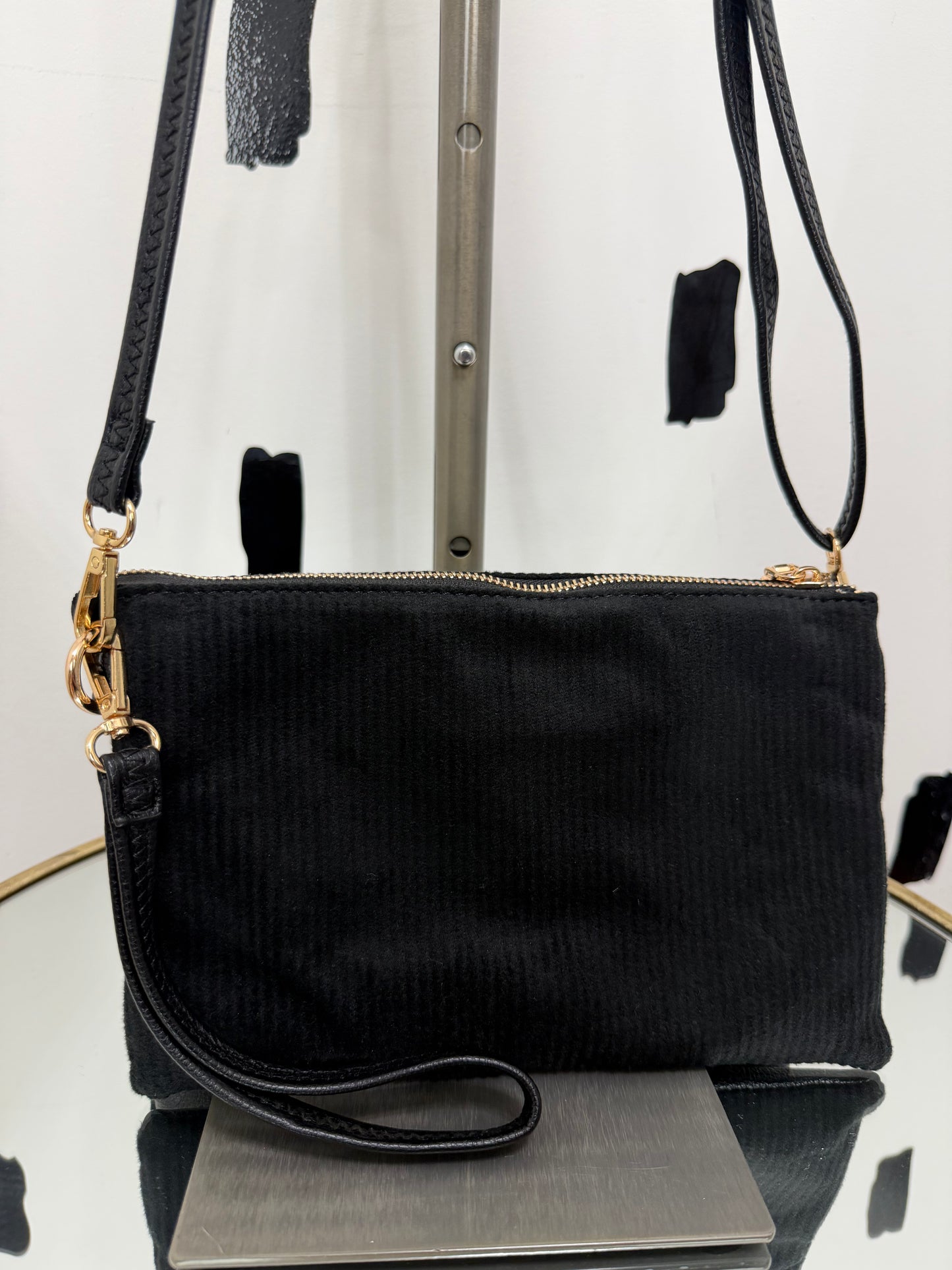 Black Corduroy Crossbody Bag