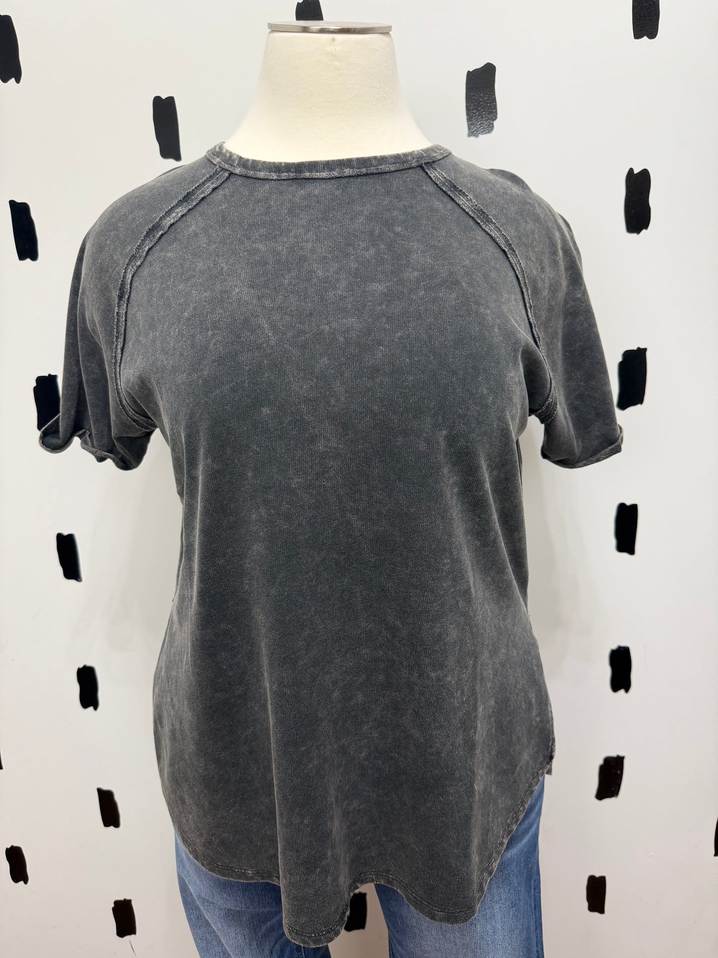Ash Black Short Sleeve U Hem Top