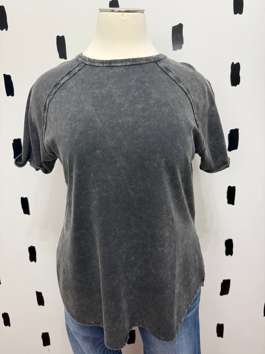 Ash Black Short Sleeve U Hem Top