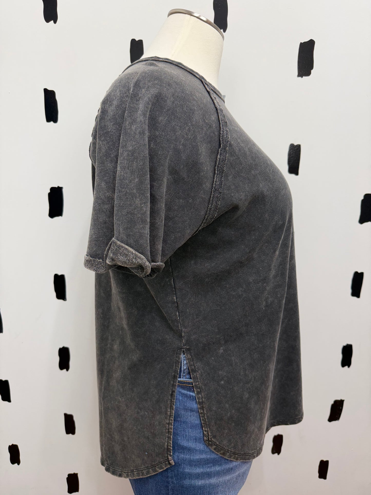 Ash Black Short Sleeve U Hem Top