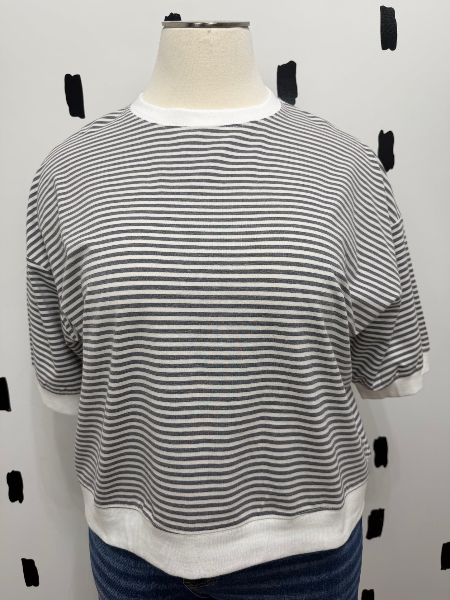 Charcoal Stripe Short Sleeve Top