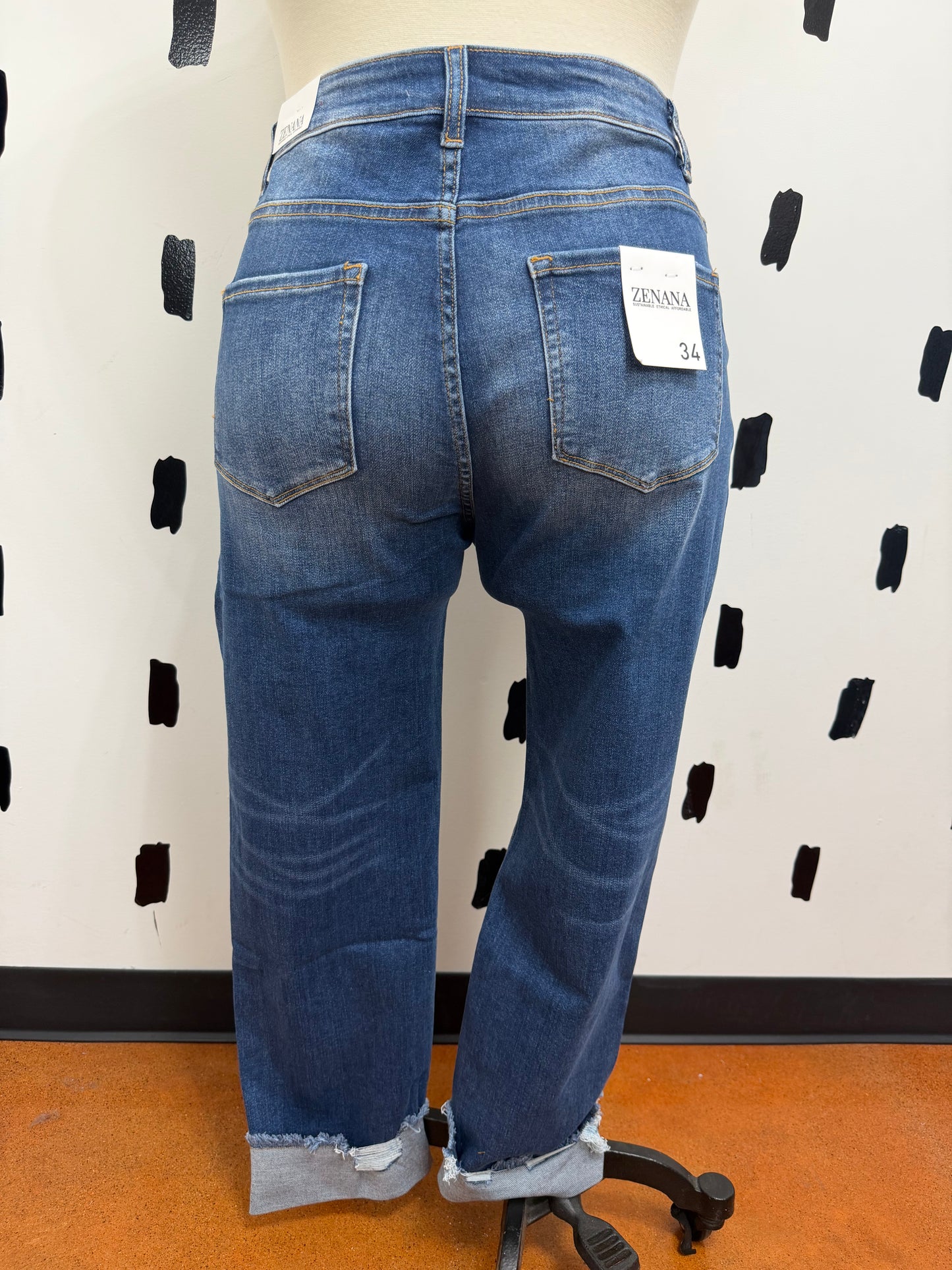 Dark Wash Cuffed Denim Jeans