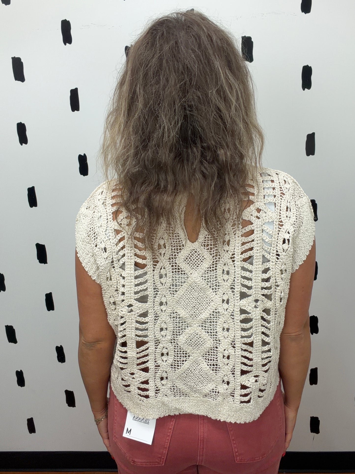 Natural Crochet Open Knit Short Sleeve Top