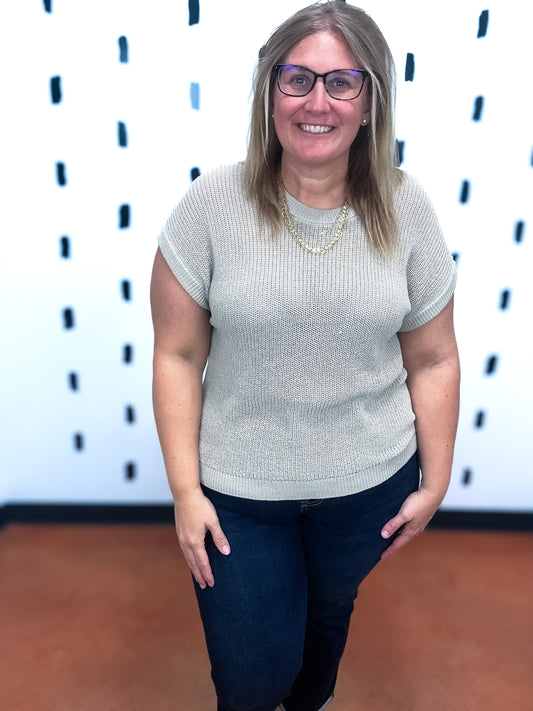 Light Taupe Short Sleeve Knit Top