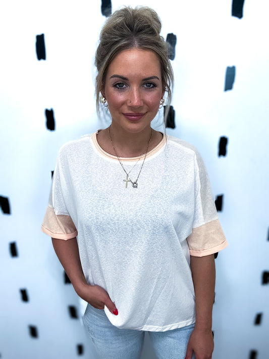 Peach Color Block Lightweight Short Sleeve Top
