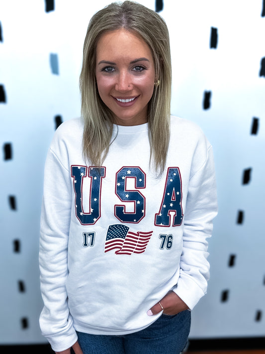 White Fleece USA Graphic Tee