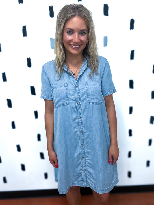 Lt Wash Button Down Tencel Shirt Dress