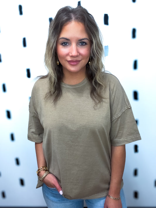 Mocha Acid Wash Short Sleeve Top