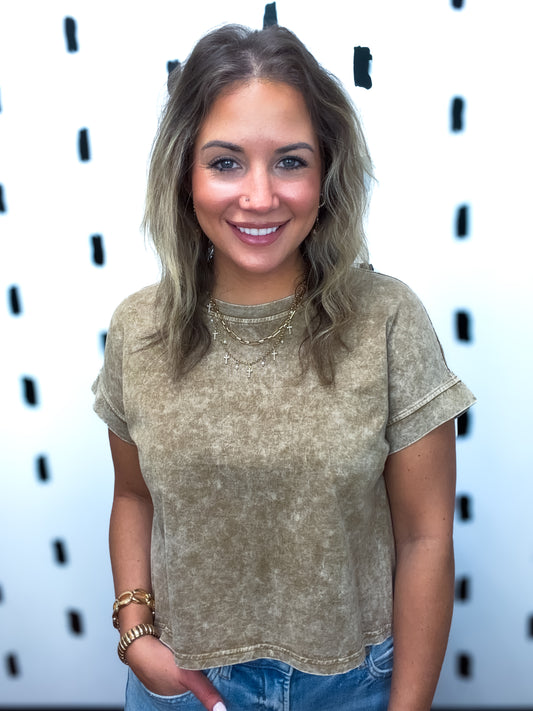 Brown Washed Short Sleeve Boxy Tee