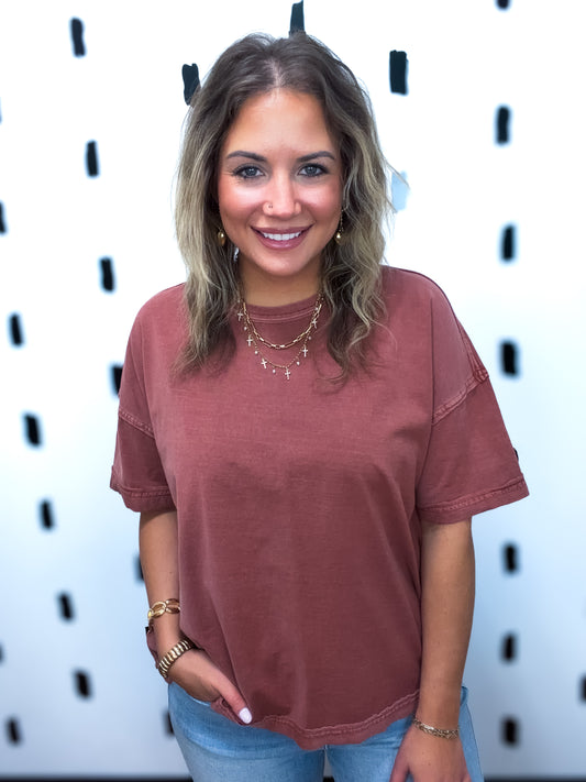 Terracotta Acid Wash Short Sleeve Top