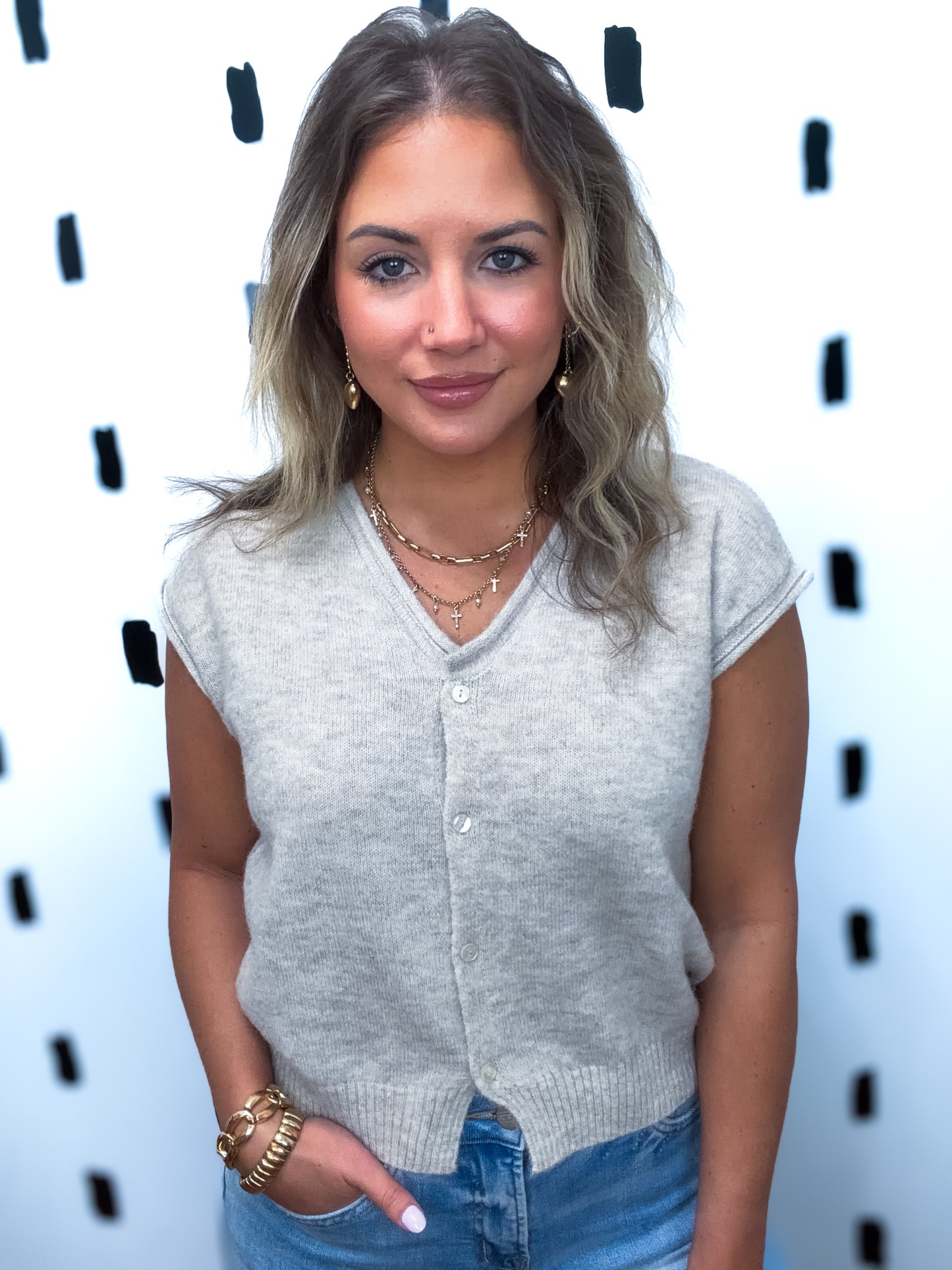 Khaki Short Sleeve Button Up Sweater