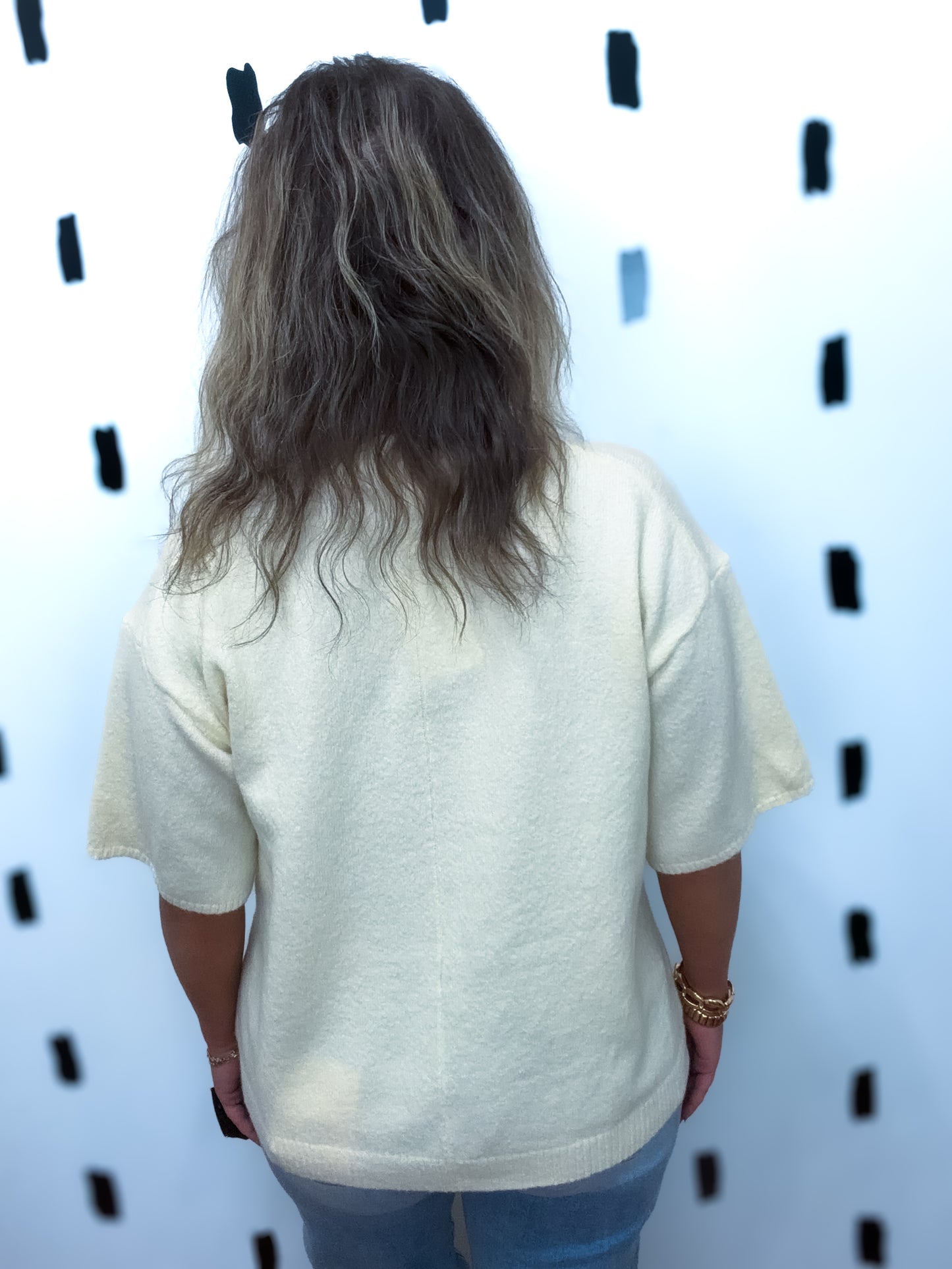 Cream Short Sleeve Knit Sweater