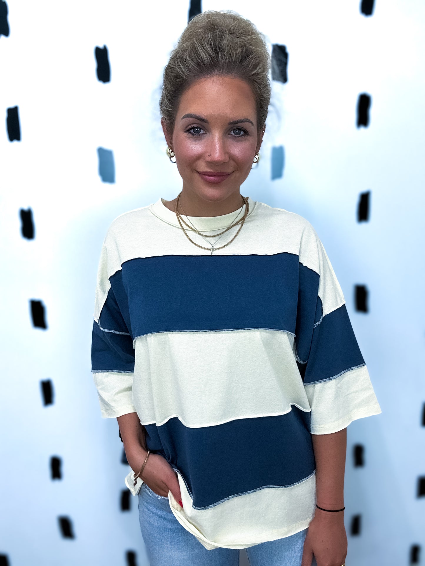 Short Sleeve Color Block Top