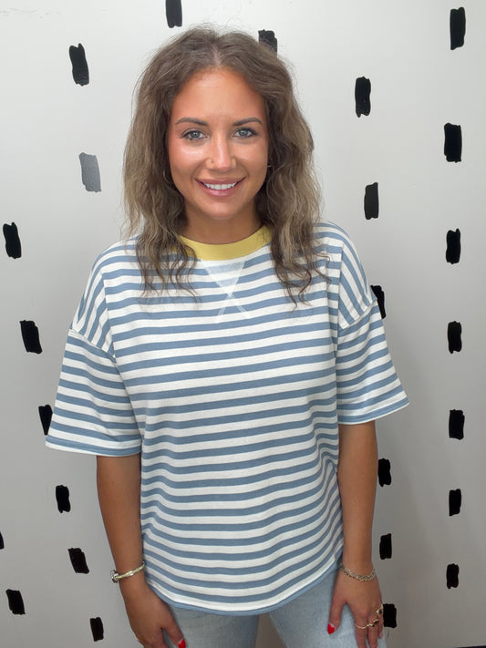 Dusty Blue Colorblock Short Sleeve Tee