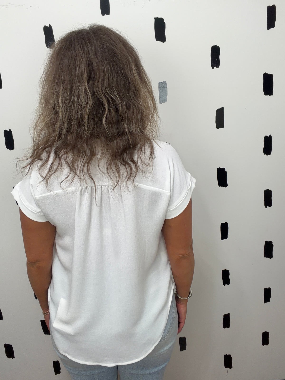 White Cuffed Short Sleeve Button Up Blouse