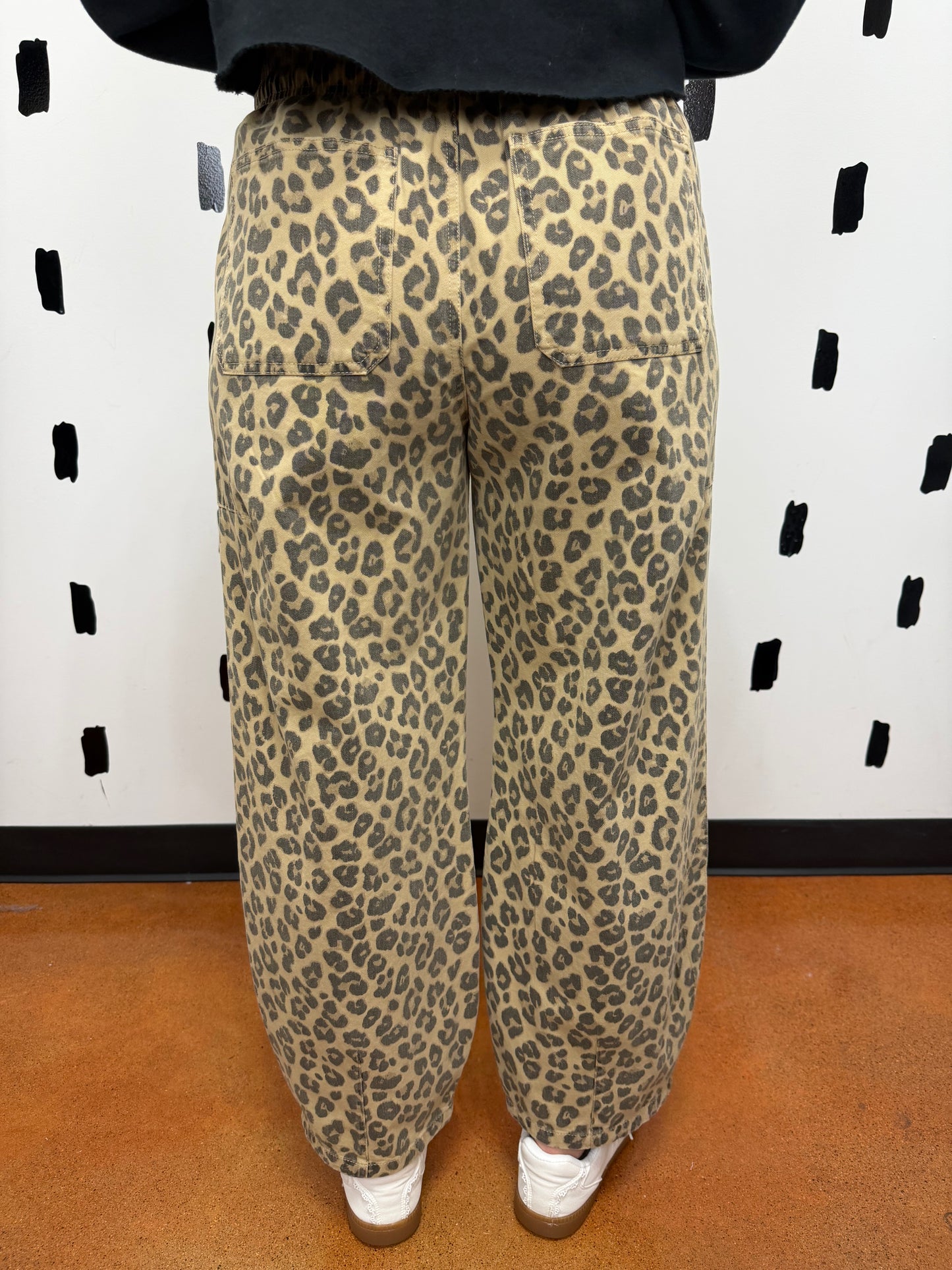 Brown Leopard Drawstring Wide Leg Pants