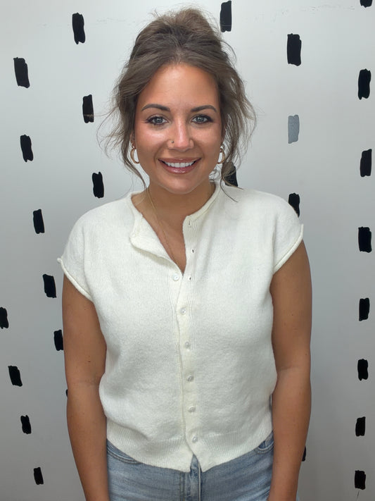 Ivory Raw Edge Button Up Lightweight Cardigan
