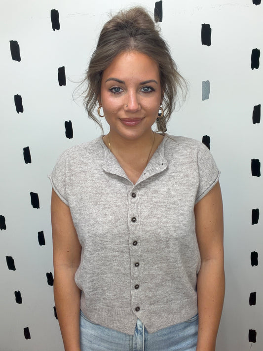 Light Taupe Raw Edge Button Up Lightweight Cardigan