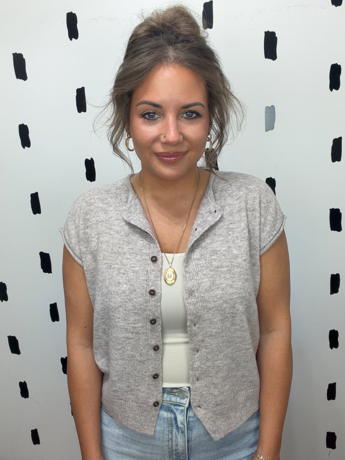 Light Taupe Raw Edge Button Up Lightweight Cardigan