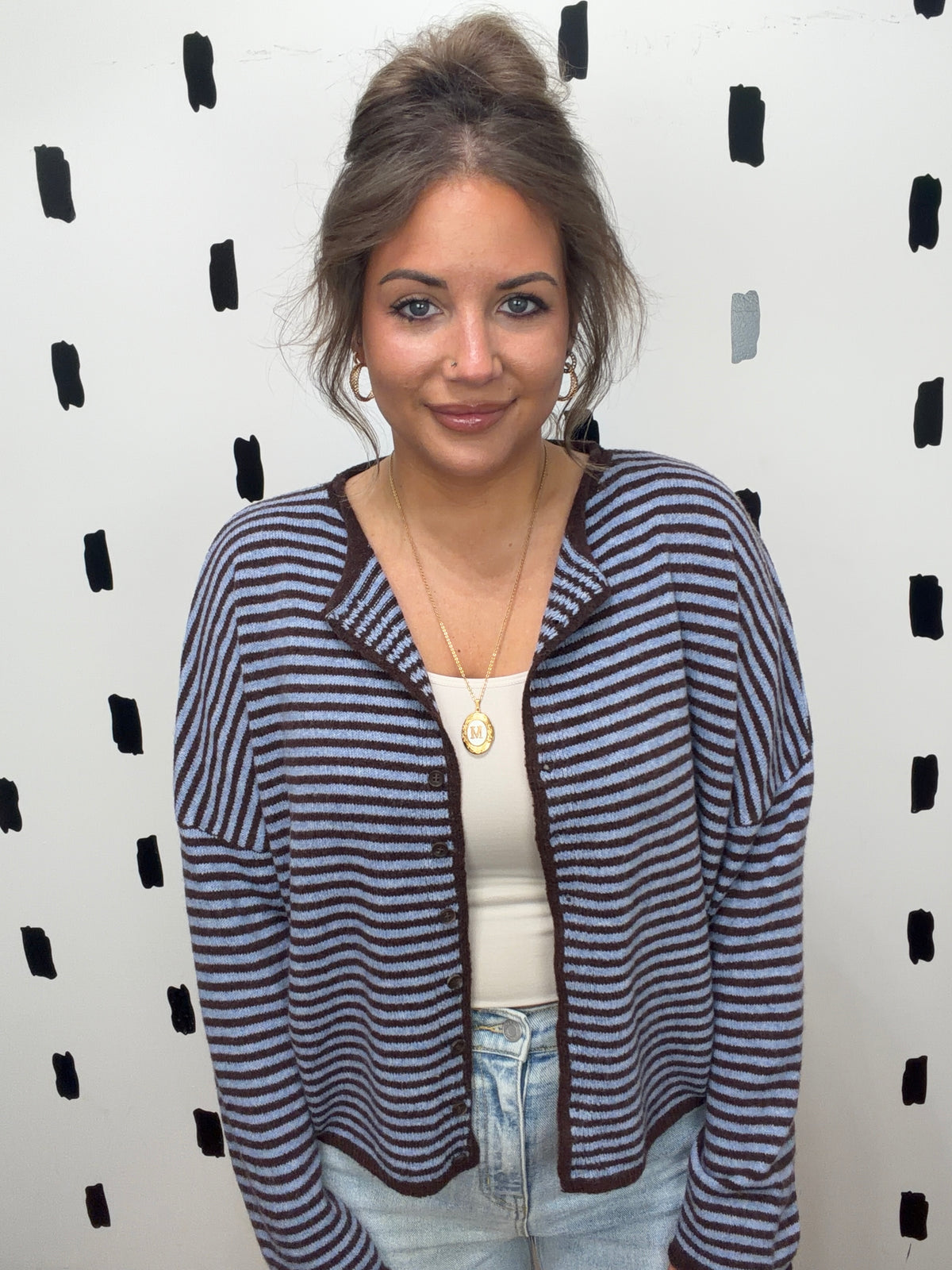 Dark Brown Stripe Button Up Cardigan