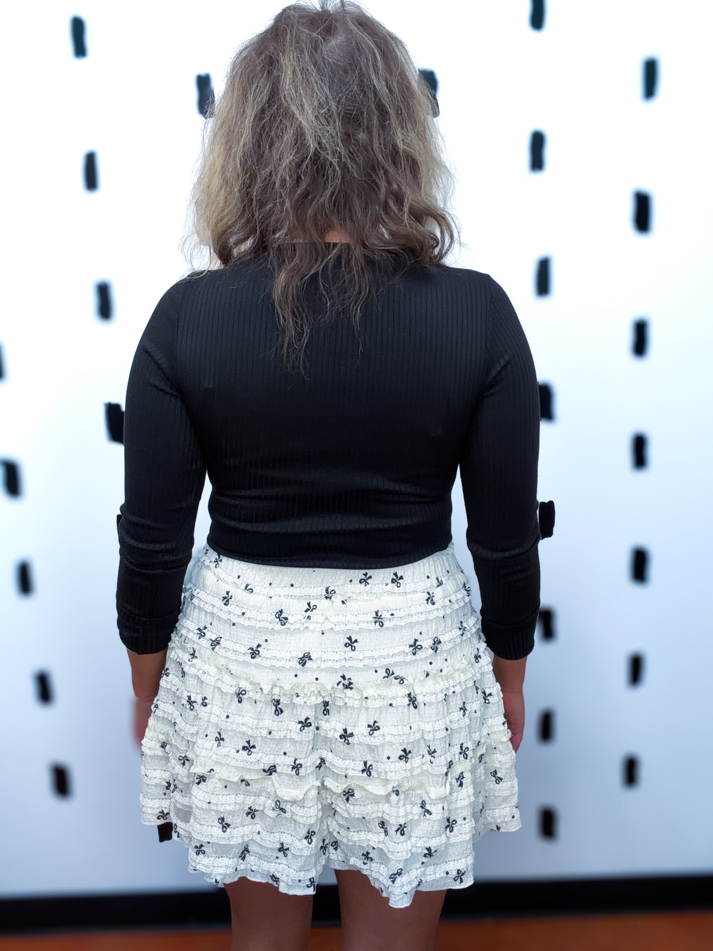 Frill Bow Printed Drawstring Waist Skirt