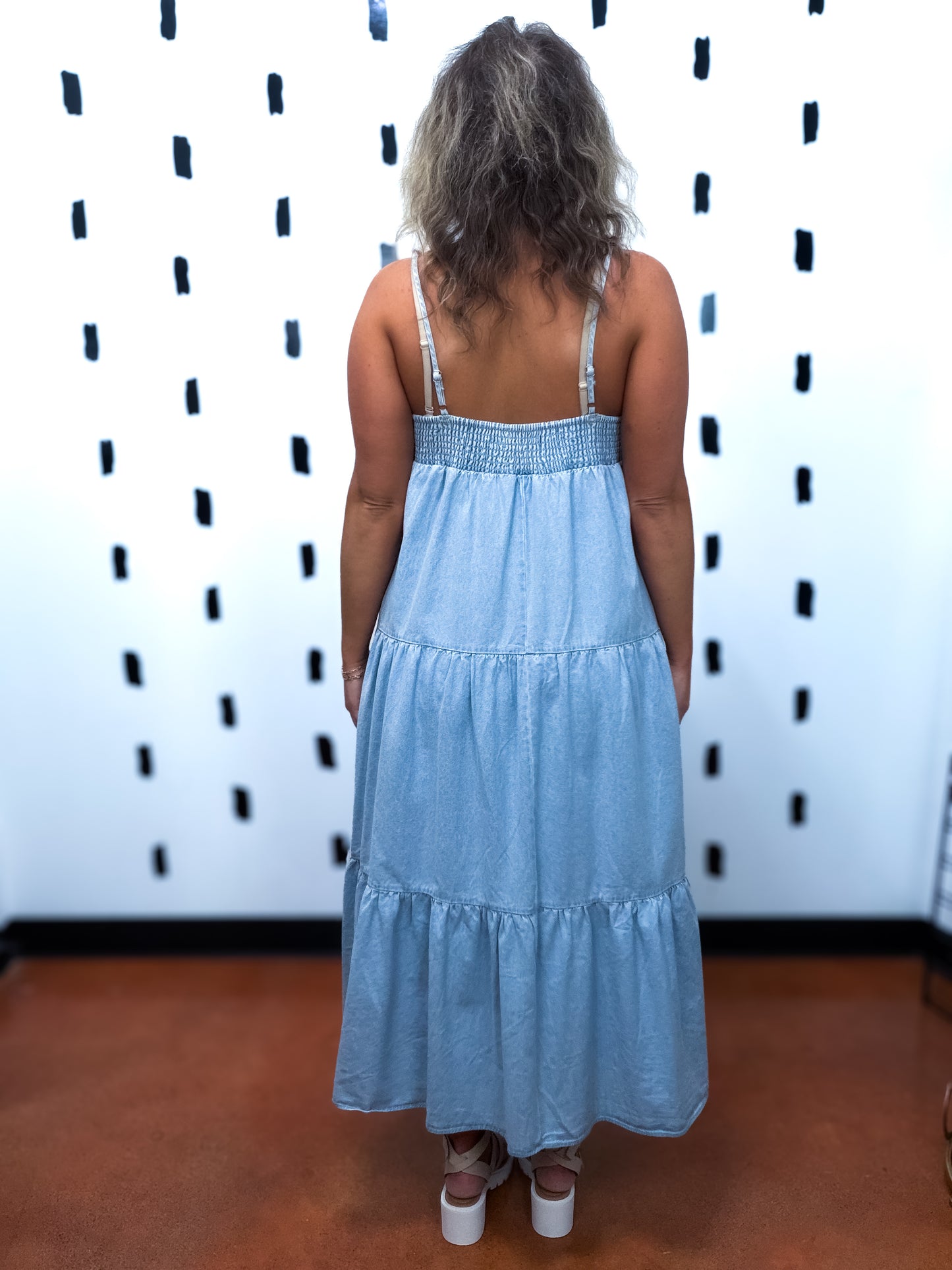 Light Denim Tiered Maxi Dress