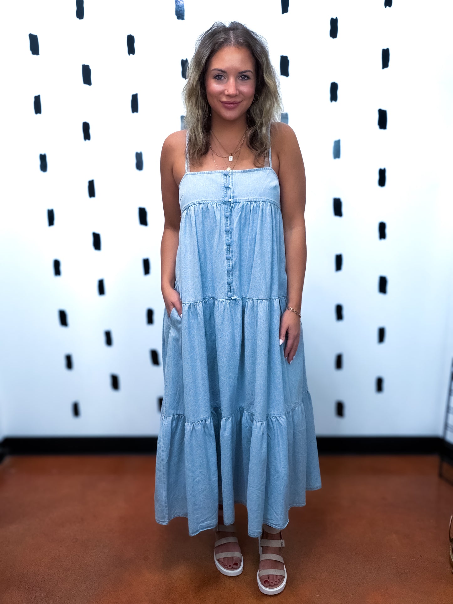 Light Denim Tiered Maxi Dress