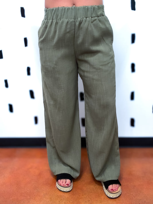 Olive High Waist Wide Leg Pants
