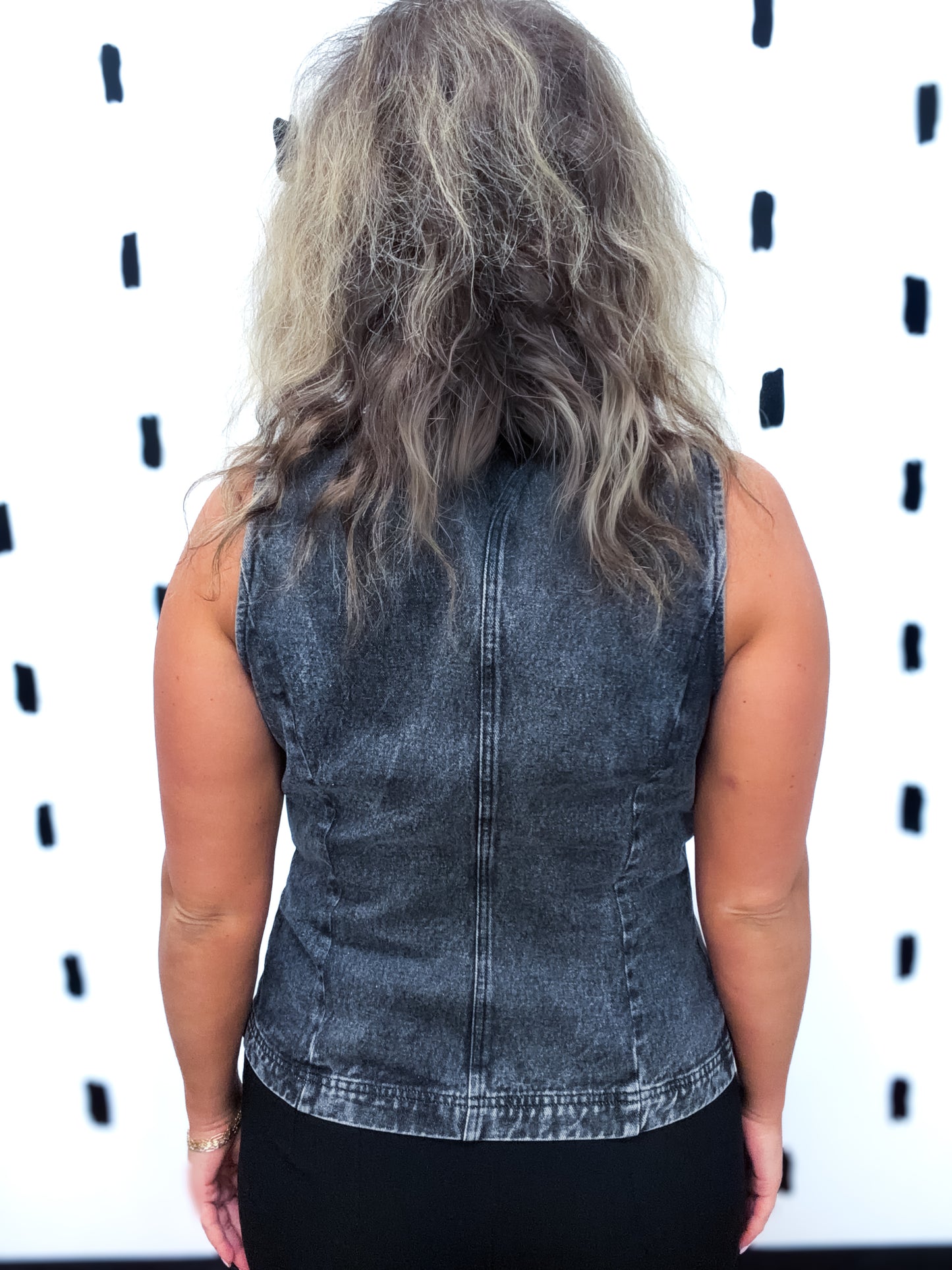 Black Denim Boat Neck Vest