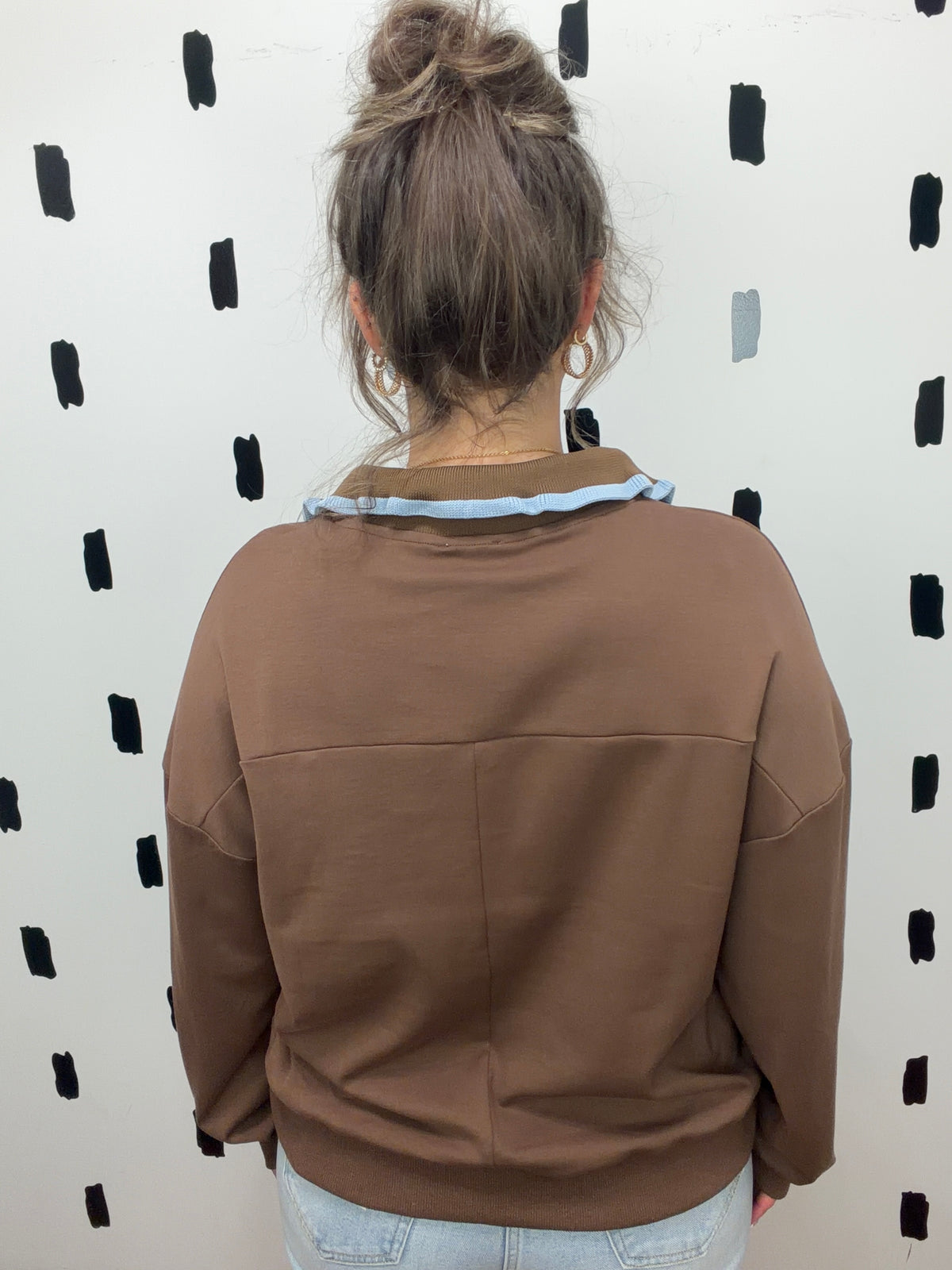 Mocha Contrast Edge Collar Sweater