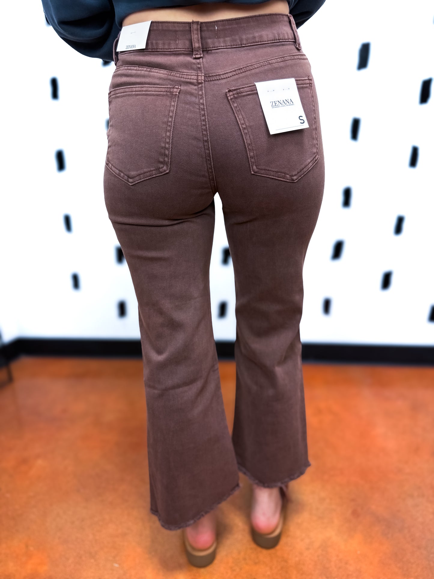 Mohogany Acid Washed High Waist Bootcut Pants
