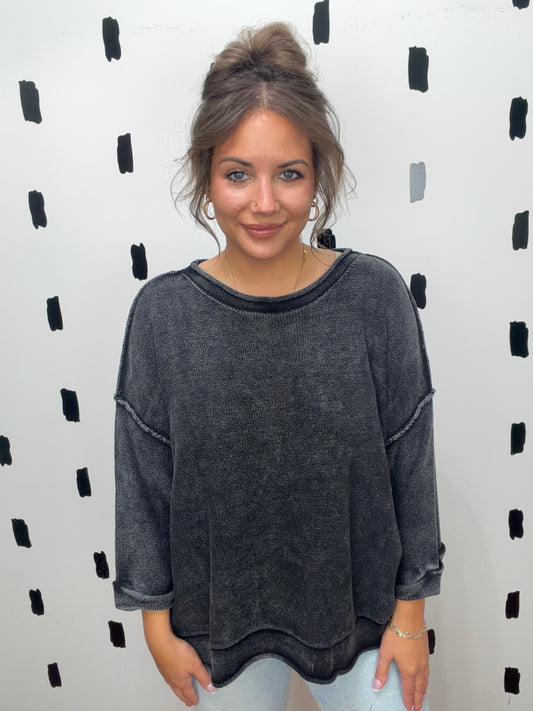Charcoal Washed Short Sleeve Sweatshirt