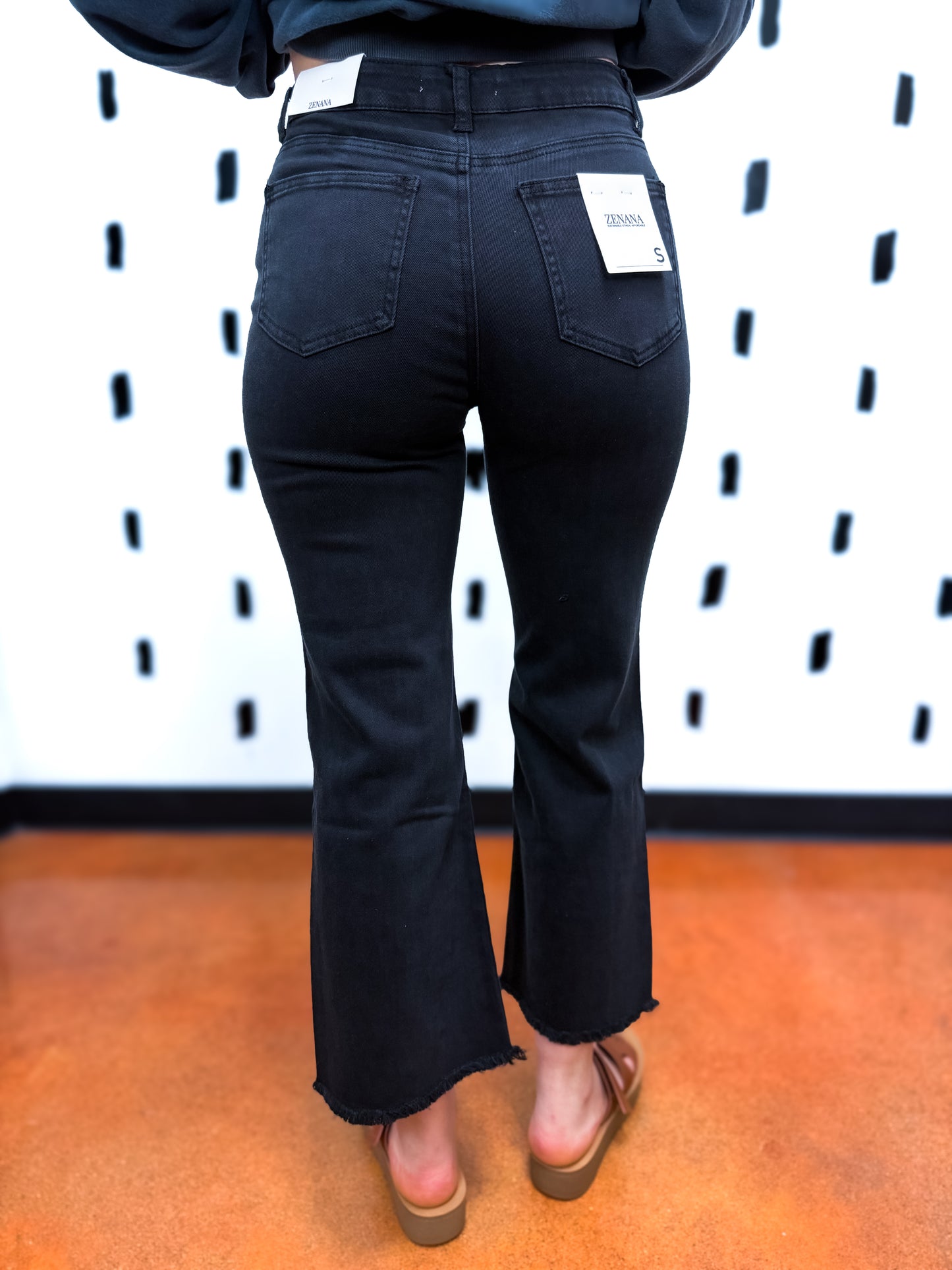 Black Acid Washed High Waist Bootcut Pants