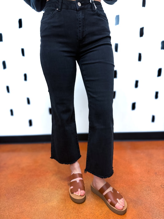 Black Acid Washed High Waist Bootcut Pants