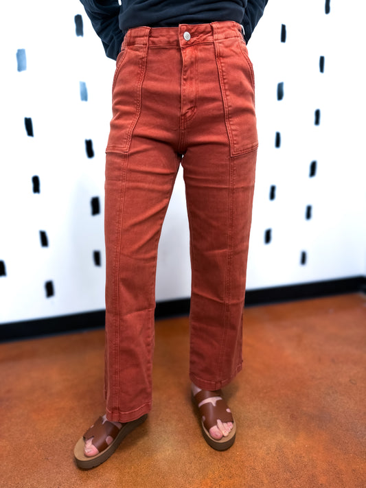 Rust Straight Leg Denim Pants