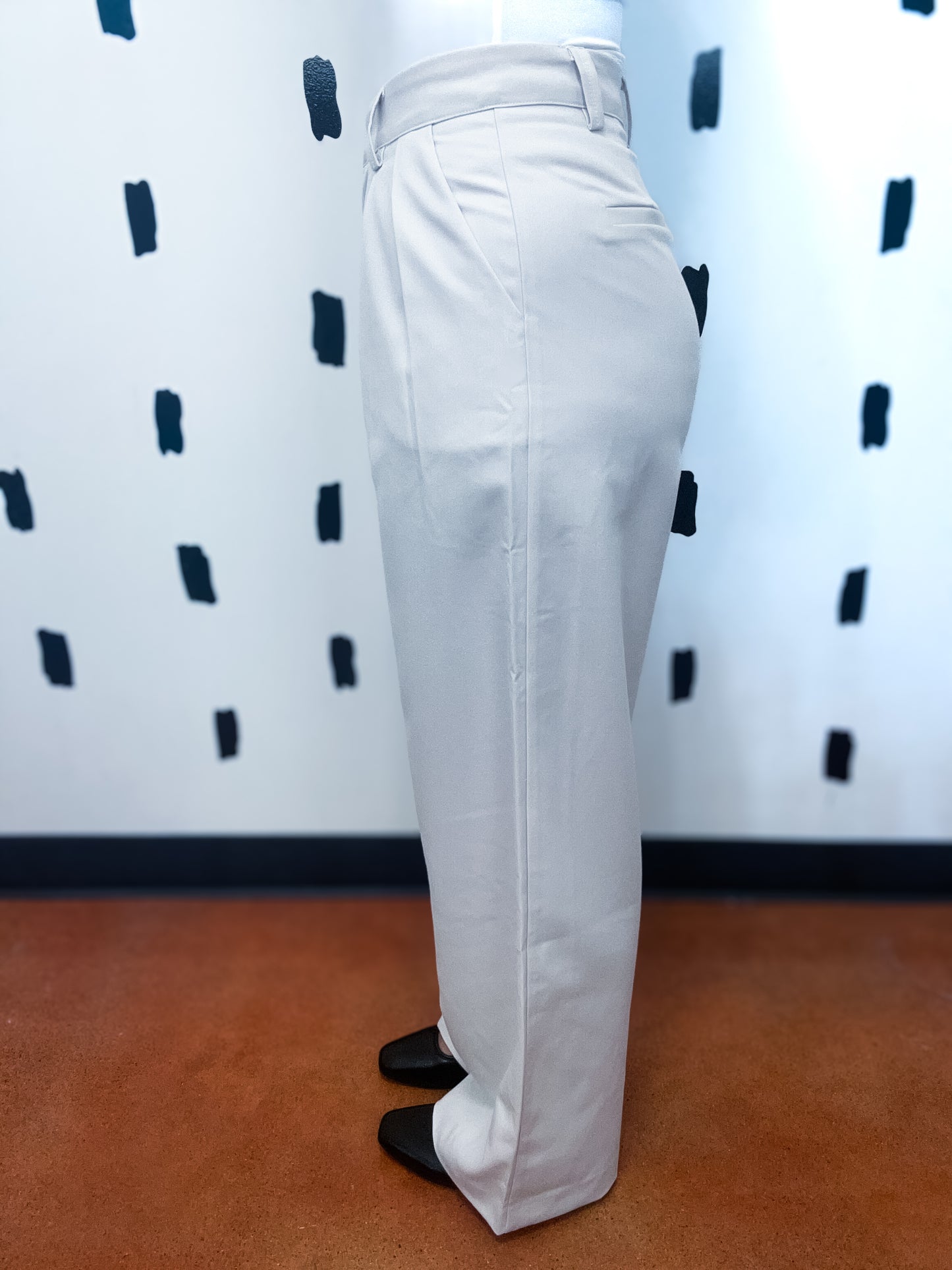 Ecru Straight Leg Loose Fit Pintuck Trousers