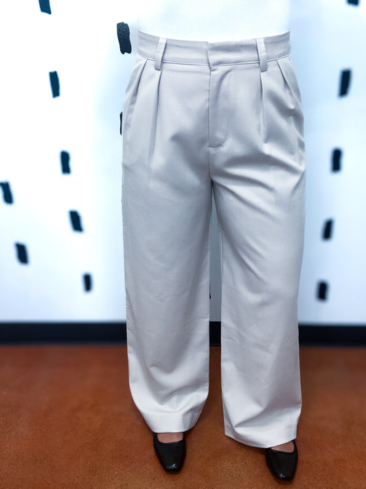 Ecru Straight Leg Loose Fit Pintuck Trousers