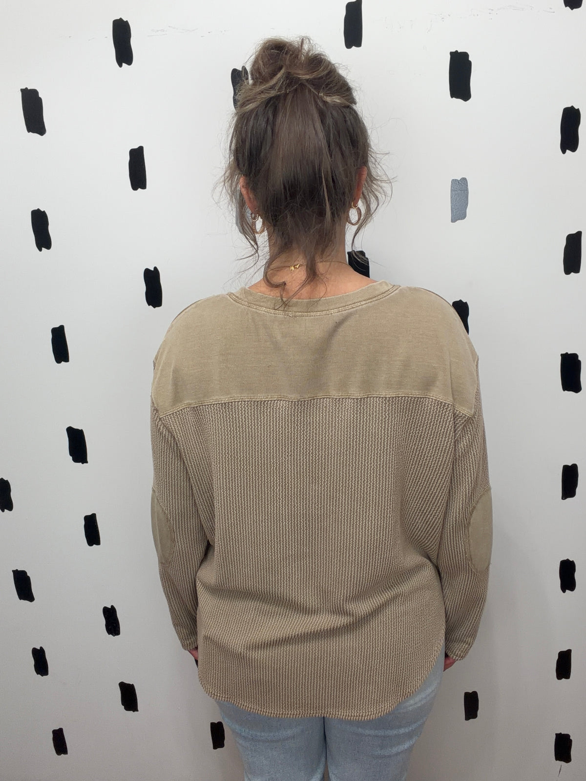 Brown Washed Long Sleeve Knit Top